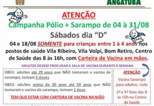 Campanha de Vacinação tem início no sábado 4 de agosto