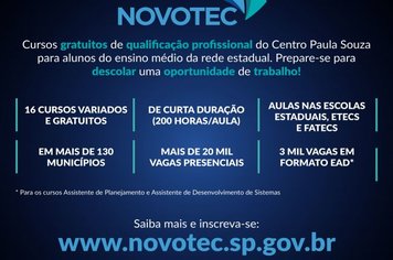 Abertas as inscrições para o Novotec até dia 14/07