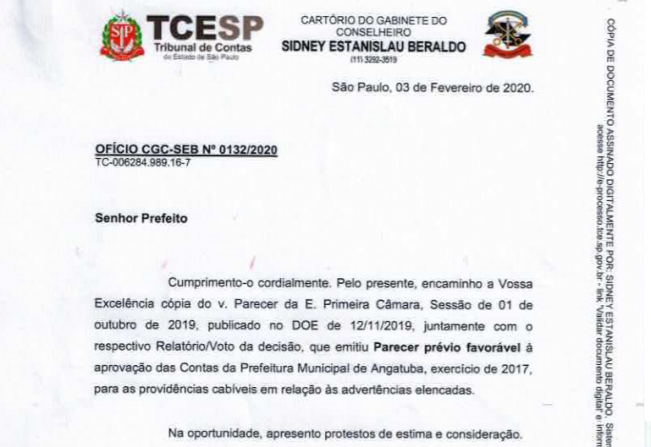 Aprovação das Contas da Prefeitura Municipal de Angatuba Exercício 2017